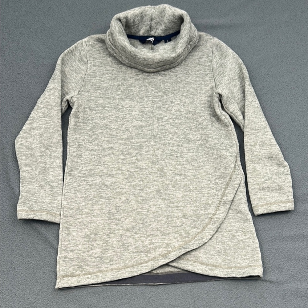 Lands' End Gray Turtleneck Sweater | Cozy Light Gray & Green | Women's Large